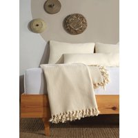 Creme Weiche Decke, Bio-Baumwolle Schwarz Weiß Gestreifte Baumwolle Tagesdecke, Überwurf Mit Fransen, Decken & Überwürfe von destinyhometex