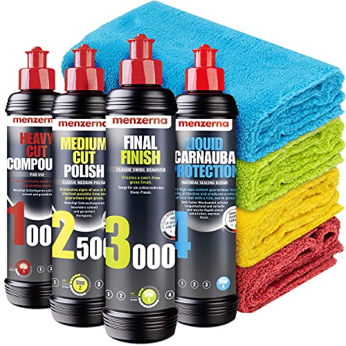 Detailmate Politur Set - Menzerna Autopolitur 250ml: Super Heavy Cut Compound HC1000 + Medium Cut 2500 + Final Finish FF3000 + Liquid Carnauba Versiegelung Wachs+ 4 Poliertücher für Auto Lack Detailmate Politur Set - Menzerna Autopolitur 250ml: Super Heavy Cut Compound HC1000 + Medium Cut 2500 + Final Finish FF3000 + Liquid Carnauba Versiegelung Wachs+ 4 Poliertücher für Auto Lack von detailmate