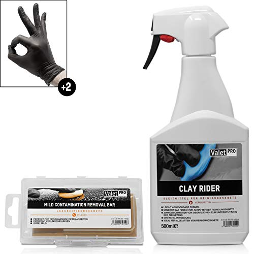 Detailmate ValetPRO Reinigunsknete Gleitmittel Set zur schonenden Lackreinigung Auto : Clay Rider - Sprühflasche - 500 ml - Gleitmittel + Reinigunsknete orange mild- Clay - 100g + Schutzhandschuhe Detailmate ValetPRO Reinigunsknete Gleitmittel Set zur schonenden Lackreinigung Auto : Clay Rider - Sprühflasche - 500 ml - Gleitmittel + Reinigunsknete orange mild- Clay - 100g + Schutzhandschuhe von detailmate