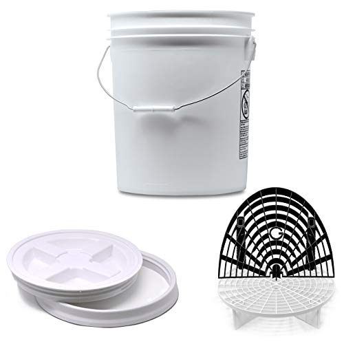 Detailmate professionelles Wasch Eimer Set: Magic Bucket Wascheimer 5 GAL (ca. 20 Liter), Gamma Seal Eimerdeckel weiß, GritGuard Schmutz Einsatz weiß, GritGuard Washboard schwarz von detailmate