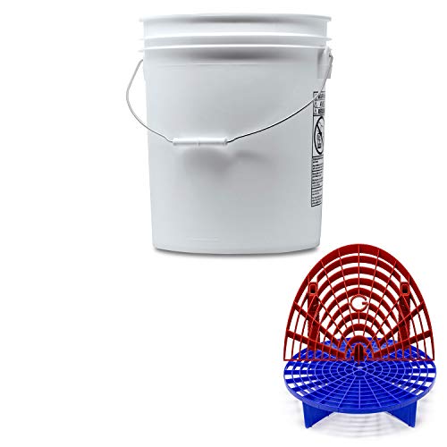 Detailmate professionelles Wasch Eimer Set: Magic Bucket Wascheimer 5 GAL (ca. 20 Liter), GritGuard Schmutz Einsatz blau, GritGuard Washboard rot von detailmate