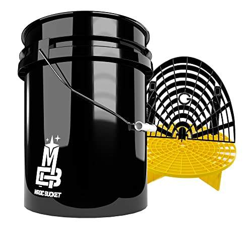 Detailmate professionelles Wasch Eimer Set: Magic Bucket Wascheimer 5 GAL (ca. 20 Liter), GritGuard Schmutz Einsatz gelb, GritGuard Washboard schwarz von detailmate