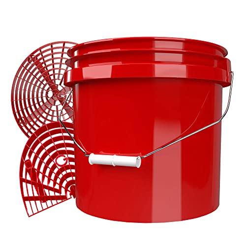 Red Bucket Set - Wasch Eimer rot 5 Gal (ca 20L) + GritGuard Schmutz Einsatz + GritGuard Waschboard von detailmate