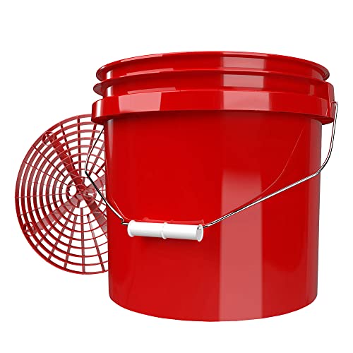 Roter Eimer Set - Wasch Eimer rot 5 Gal (ca 20L) + GritGuard Schmutz Einsatz von detailmate