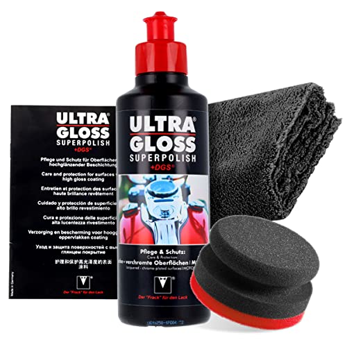 Zweirad Politur Bundle - Ultra Gloss Superpolish Motorrad 0,25L + Booklet + detailmate Poliertuch 550GSM + Garage Freaks Polierpad - Pflege & Schutz für Lacke und verchromte Oberflächen am Bike Zweirad Politur Bundle - Ultra Gloss Superpolish Motorrad 0,25L + Booklet + detailmate Poliertuch 550GSM + Garage Freaks Polierpad - Pflege & Schutz für Lacke und verchromte Oberflächen am Bike von detailmate