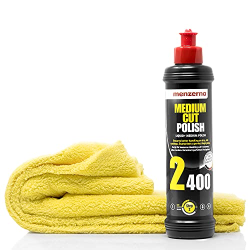 detailmate Auto Polier Set - Autopflege: Menzerna Autopolitur Medium Cut Polish 2400, 250 ml - Beseitigung von Schleifspuren + Mikrofaser Auto Poliertuch, 40x40cm, perfekt zum Auspolieren auf Autolack detailmate Auto Polier Set - Autopflege: Menzerna Autopolitur Medium Cut Polish 2400, 250 ml - Beseitigung von Schleifspuren + Mikrofaser Auto Poliertuch, 40x40cm, perfekt zum Auspolieren auf Autolack von detailmate