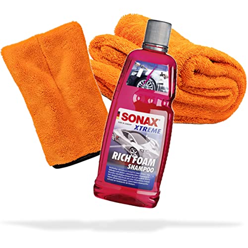 detailmate Auto Wasch- und Trockenset: SONAX Xtreme RichFoam Autoshampoo 1000ml + Präzisionshandschuh + Trockentuch XXL von detailmate
