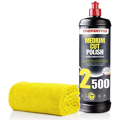 detailmate Autopflege Set - Auto Polier Set: Menzerna Politur Heavy Cut, Medium Cut, Finish, Carnauba/Polymer Wachs + Mikrofaser Auto Poliertuch zum Auspolieren Lack (2500 MEDIUM CUT) von detailmate