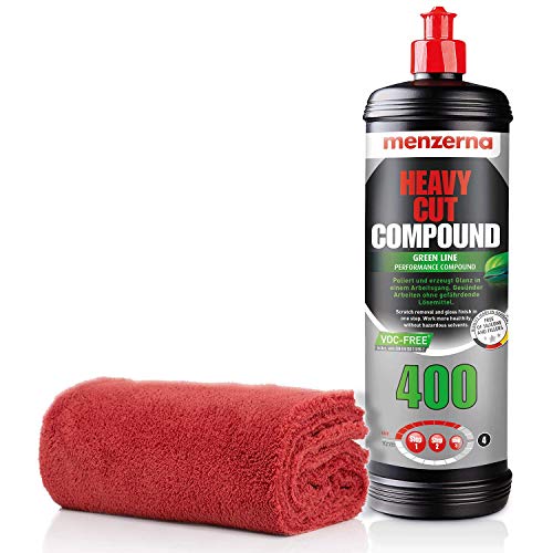 detailmate Autopflege Set - Auto Polier Set: Menzerna Politur Heavy Cut, Medium Cut, Finish, Carnauba/Polymer Wachs + Mikrofaser Auto Poliertuch zum Auspolieren Lack (GREEN LINE 400 HEAVY CUT - 1L) von detailmate