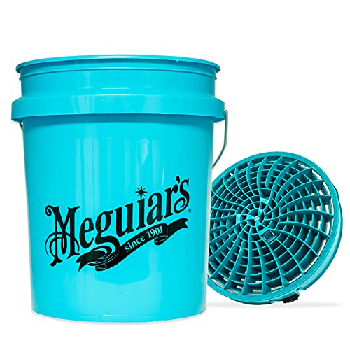 detailmate Autowäsche Set: Meguiars Blauer Wasch Eimer 5 Gallonen (19 l) mit Detail Guardz Dirt Lock Wascheimereinsatz Türkis für eine kratzerfreie Handwäsche von detailmate