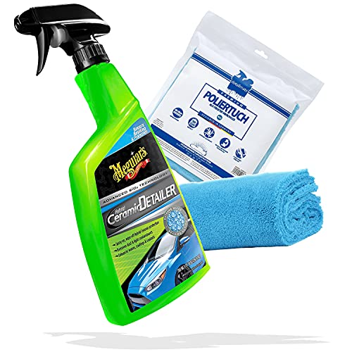 detailmate Ceramic Detailer Set Profi Poliertuch 550 GSM 40x40cm + Meguiars Hybrid Ceramic Detailer 768ml - Lackschutzpflege - frischt Versiegelungen auf - für verbesserten Lotuseffekt von detailmate