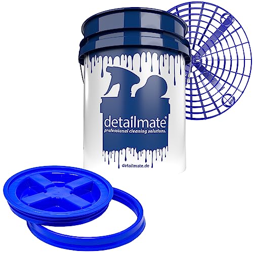 detailmate Profi Set Auto Reinigung: Wasch Eimer 5 GAL (ca. 20 Liter) / Gamma Seal Eimerdeckel blau/Grit Guard Einsatz blau von detailmate