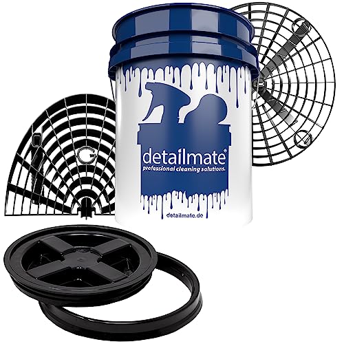 detailmate Profi Set Auto Reinigung: Wasch Eimer 5 GAL (ca. 20 Liter) / Gamma Seal Eimerdeckel schwarz/Grit Guard Einsatz schwarz/Grit Guard Washboard von detailmate