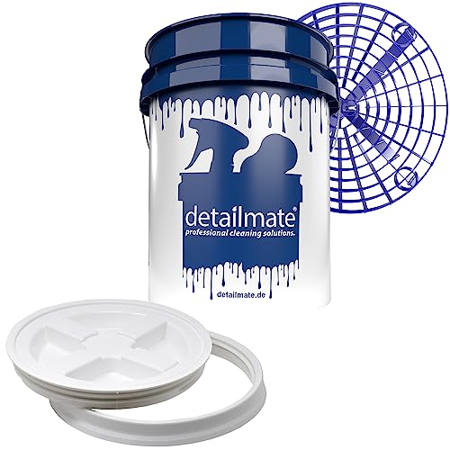 detailmate Profi Set Auto Reinigung: Wasch Eimer 5 GAL (ca. 20 Liter) / Gamma Seal Eimerdeckel weiß/Grit Guard Einsatz blau von detailmate