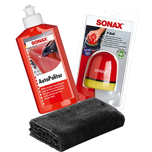 detailmate SONAX Hand Polier Set: SONAX Autopolitur für Bunt- und Metalliclacke 500ml + SONAX P-Ball ergonomischer Polier Ball Edgeless Superflausch Mikrofaser Poliertuch 40x40cm, 550GSM detailmate SONAX Hand Polier Set: SONAX Autopolitur für Bunt- und Metalliclacke 500ml + SONAX P-Ball ergonomischer Polier Ball Edgeless Superflausch Mikrofaser Poliertuch 40x40cm, 550GSM von detailmate