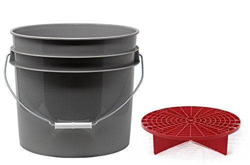 detailmate Set aus US Made Wash Bucket Wasch Eimer 3,5 Gallonen (12,5 Liter) grau Grit Guard Eimer Einsatz rot von detailmate