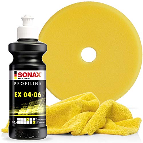 detailmate Sonax Polituren Set (Basic 1-250ml) - SONAX PROFILINE EX 04/06 250ml + SONAX Exzenter Pad medium 143 DA + Edgeless Superflausch 40x40cm 550GSM von detailmate