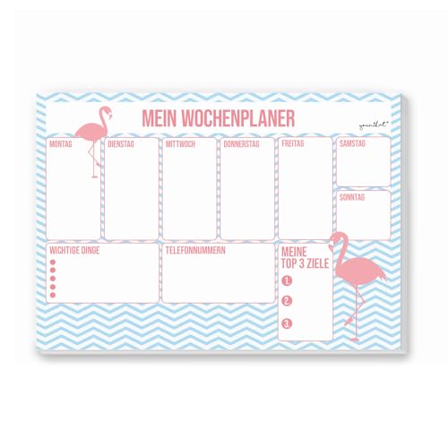 1 Schreibtisch-Unterlage Mein Wochenplaner mit Flamingo-Motiv I DIN A3 I 40 Blatt I Papier blau für Mädchen Kinder zum Abreißen Beschreiben I dv_002 von #detailverliebt