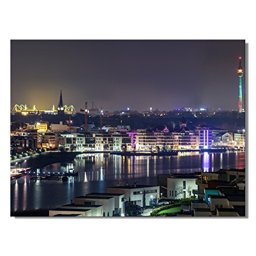 #detailverliebt Wand-Bild mit Dortmunder Skyline Motiv I dv_562 I 60 x 40 cm Leinwand I Kunstdruck Quer-Format matt Dortmund bei Nacht mittel groß von #detailverliebt