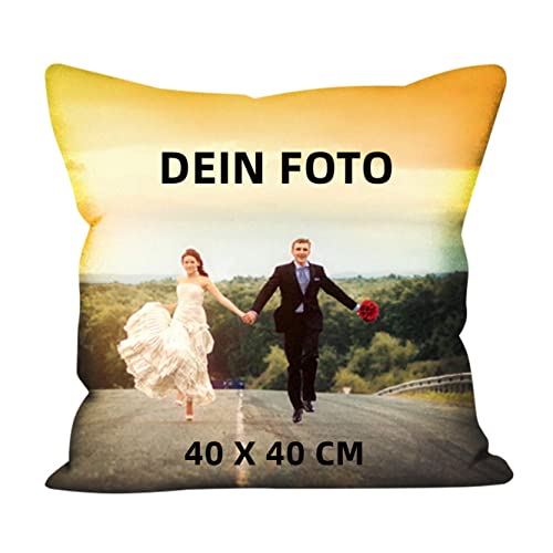 deutschwaren Fotokissen Personalisiertes Kissen individuellem Bild mit Füllung Doppelseitiges Bild Foto Bedrucken Kissen Farbig zum Geburtstag Jahrestag (40x40cm) von deutschwaren