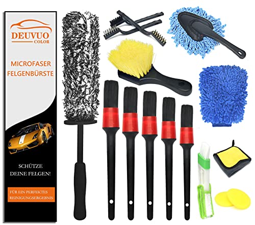 Deuvuo Auto Reinigungsset, 16 Pcs Felgenbürste Autopflege Set, Auto Detailing Pinsel Felgenbürste Putz Waschset für Auto Reinigung Innenraum und Außen, Lüftungsschlitz, Armaturenbrett, Motor, Rädern von deuvuo