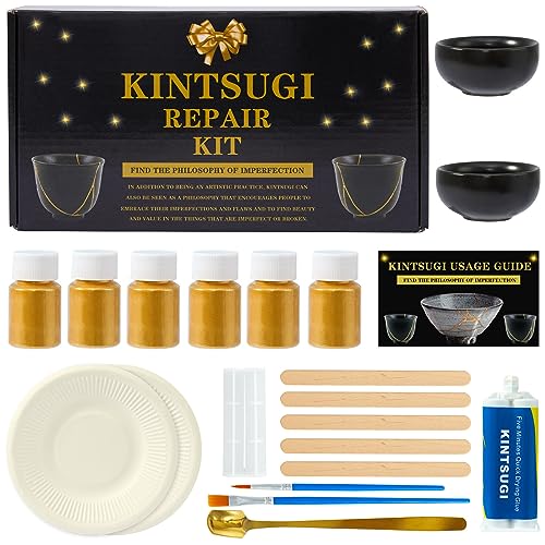 deuvuo Kintsugi Reparatur Set,21 Stück Revolutionäres Kintsugi Set Zur Einfachen Wiederherstellung Ihrer zerbrochenen Keramikbecher, Schüsseln - Verwandeln Sie Brüche in Schönheit！ von deuvuo