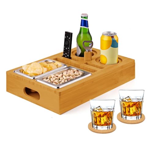 devesanter Couchbar, Holz Couchbar Snackbox mit 2 Snackschalen aus und Zwei Untersetzern, für Wohnzimmer Schlafzimmer Camping sowie als Geschenk von devesanter