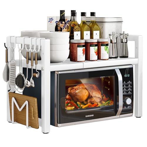 devesanter Erweiterbares Mikrowellen Regal 2-Stufiges Mikrowellengestell Organizer mit 5 Haken,Küchenregal Gewürzregal Arbeitsplatte Bäckerregale für von 40-64cm Weiß devesanter Erweiterbares Mikrowellen Regal 2-Stufiges Mikrowellengestell Organizer mit 5 Haken,Küchenregal Gewürzregal Arbeitsplatte Bäckerregale für von 40-64cm Weiß von devesanter