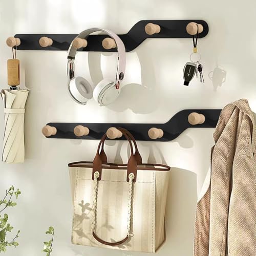 devesanter Kleiderhaken Wand 2 Stück,Platzsparende Garderobenleiste mit 6 Holz Haken, Garderobenleiste für Flure, Garderoben,Schlafzimmer(Schwarz devesanter Kleiderhaken Wand 2 Stück,Platzsparende Garderobenleiste mit 6 Holz Haken, Garderobenleiste für Flure, Garderoben,Schlafzimmer(Schwarz von devesanter