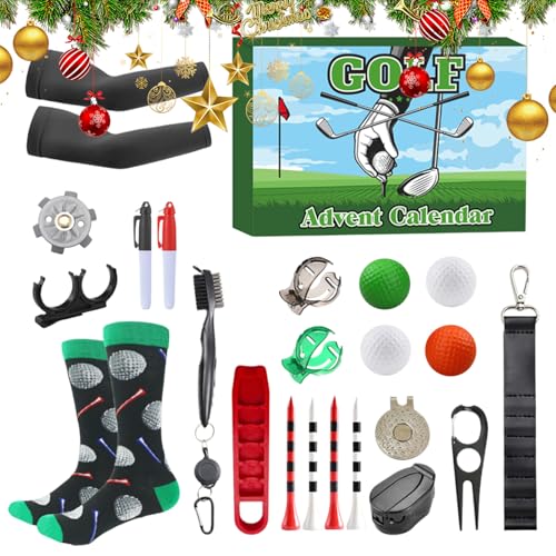 dewdat Adventskalender 2025, Golf Countdown bis Weihnachten, 24 Tägige Sammelbare Golfball Marker für Golfanfänger Weihnachtszeit Freund Ehemann Golfenthusiasten Vater Männer und Erwachsene von dewdat