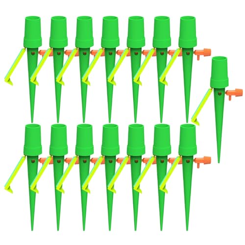 dewdat Bewässerungsstäbe Für Zimmerpflanzen - 15 Stück Gartenbewässerungsspitzen | Automatische Tropfer Als Bewässerungssystem Mit Auslaufsicherheit Und Einstellbarem Ventil Für Garten Rasen von dewdat