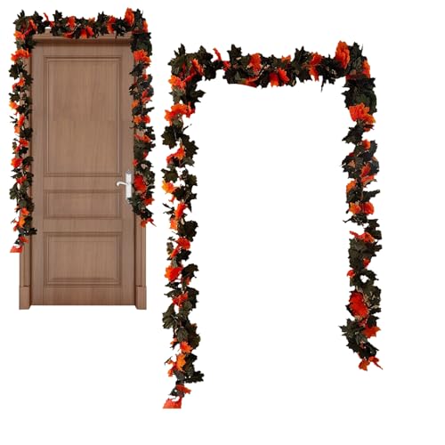 dewdat Halloween-Pflanzen-Girlande, Künstliche Ahornblatt-Girlande 2 Stück, Deko-Mittelpunkt Für Herbst Küche Terrasse Tor Fenster Büro Garten von dewdat