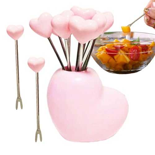 dewdat Obstgabel | Herzförmige Obstspieße und Salatgabeln - 10 Stück Edelstahl Küchenhelfer für die Verwendung als Tisch- und Schreibtischdekoration bei Hauspartys sowie für Salat Dessert und von dewdat