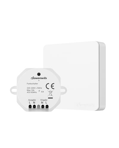 DEWENWILS Funkschalter, Funksender Wandsender Licht 230V, 30M Reichweite, Funk Lichtschalter für Lampe, Keine Verkabelung Erforderlich, 2300W, Weiß von DEWENWILS