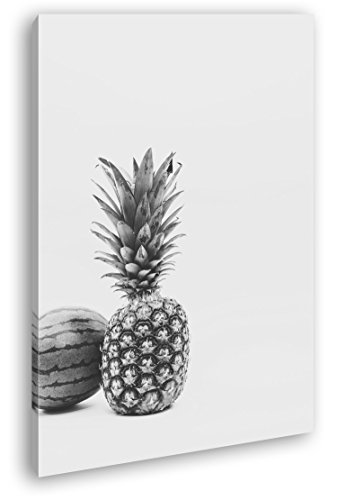 Ananas Melone Format: 120x80 Effekt: Schwarz/Weiß als Leinwand, Motiv fertig gerahmt auf Echtholzrahmen, Hochwertiger Digitaldruck mit Rahmen, Kein Poster oder Plakat von deyoli