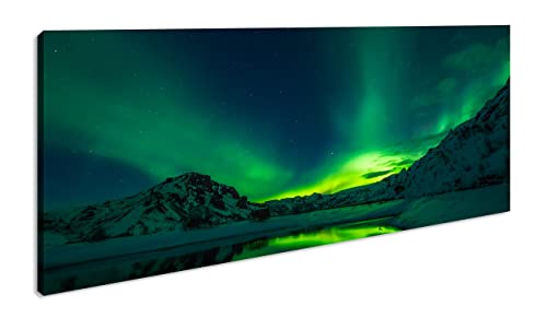Aurora Borealis Panorama 120x60 cm als Leinwandbild, Motiv fertig gerahmt auf Echtholzrahmen, Hochwertiger Digitaldruck mit Rahmen von deyoli