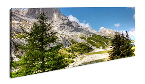 Berge in Südtirol Panorama 100x50 cm als Leinwandbild, Motiv fertig gerahmt auf Echtholzrahmen, Hochwertiger Digitaldruck mit Rahmen von deyoli