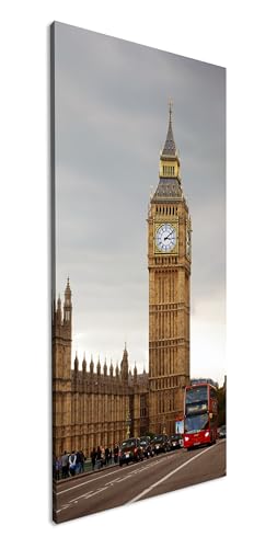 Big Ben in London Panorama 100x50 cm als Leinwandbild, Motiv fertig gerahmt auf Echtholzrahmen, Hochwertiger Digitaldruck mit Rahmen von deyoli