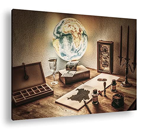 Erhellender Globus in der Nacht Format: 120x80 als Leinwand, Motiv fertig gerahmt auf Echtholzrahmen, Hochwertiger Digitaldruck mit Rahmen, Kein Poster oder Plakat von deyoli