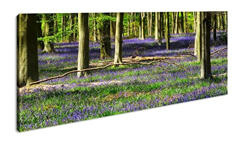 Lavendel Blumen im Wald Panorama 120x60 cm als Leinwandbild, Motiv fertig gerahmt auf Echtholzrahmen, Hochwertiger Digitaldruck mit Rahmen von deyoli