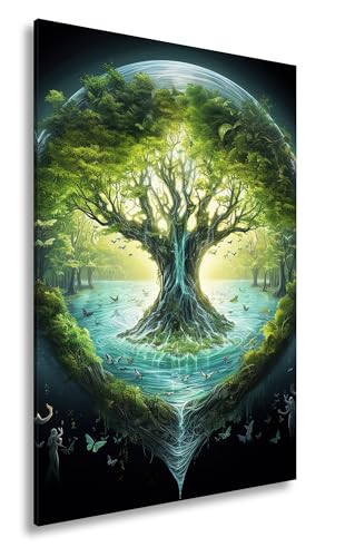 Leinwandbild Der Lebensbaum strahlt in einer magischen Wasserwelt. Format: 120x80cm XXL Kunstdruck Bild auf Keilrahmen/Wandbild/Wohnzimmer Dekoration von deyoli