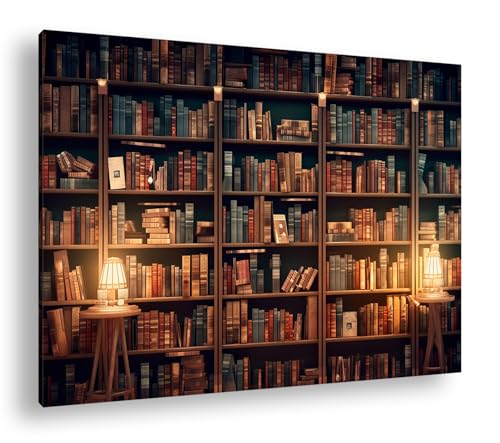 Leinwandbild Gemütliche Bibliothek, Regale voller Bücher, warmes Licht Format: 70x50cm XXL Kunstdruck Bild auf Holzrahmen/Wandbild/Wohnzimmer Dekoration Leinwandbild Gemütliche Bibliothek, Regale voller Bücher, warmes Licht Format: 70x50cm XXL Kunstdruck Bild auf Holzrahmen/Wandbild/Wohnzimmer Dekoration von deyoli