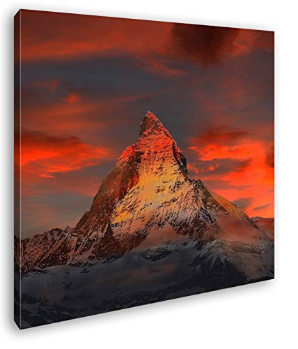 Matterhorn in der Schweiz Format: 60x60 als Leinwandbild, Motiv fertig gerahmt auf Echtholzrahmen, Hochwertiger Digitaldruck mit Rahmen, Kein Poster oder Plakat von deyoli