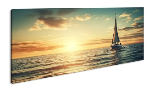 Segelboot im Ozean Panorama 100x50 cm als Leinwandbild, Motiv fertig gerahmt auf Echtholzrahmen, Hochwertiger Digitaldruck mit Rahmen von deyoli