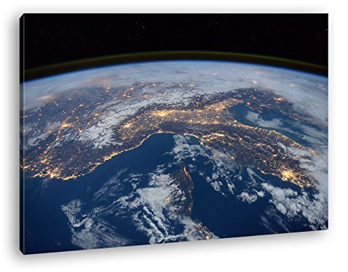 Sicht aus der ISS auf die Erde Format: 60x40 als Leinwand, Motiv fertig gerahmt auf Echtholzrahmen, Hochwertiger Digitaldruck mit Rahmen, Kein Poster oder Plakat von deyoli