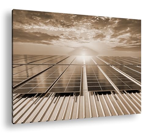 Sonnenenergie im Morgenlicht,wo Technologie und Natur in harmonischer Symbiose erstrahlen.Format:60x40cm Effekt:Sepia als Leinwandbild,Motiv gerahmt auf Echtholzrahmen,Hochwertiger Digitaldruck von deyoli