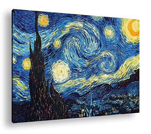 deyoli Sternenklarer Himmel Van Gogh Format: 100x70 als Leinwandbild, Motiv fertig gerahmt auf Echtholzrahmen, Hochwertiger Digitaldruck, Kein Poster oder Plakat von deyoli