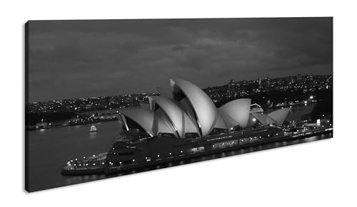 Sydney Opera House Panorama 120x60 cm Effekt: Schwarz&Weiß als Leinwandbild, Motiv fertig gerahmt auf Echtholzrahmen, Hochwertiger Digitaldruck mit Rahmen von deyoli