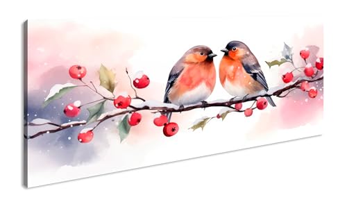 Zwei Rotkehlchen auf verschneitem Zweig – winterliche Harmonie. Panorama 80x40cm XXL Kunstdruck Motiv auf Holzrahmen/Leinwandbild/Wandbild/Wohnzimmer Dekoration Zwei Rotkehlchen auf verschneitem Zweig – winterliche Harmonie. Panorama 80x40cm XXL Kunstdruck Motiv auf Holzrahmen/Leinwandbild/Wandbild/Wohnzimmer Dekoration von deyoli