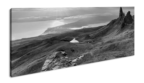 atemberaubende Landschaft in Schottland Panorama 120x60 cm Effekt: Schwarz/Weiss als Leinwandbild, Motiv fertig gerahmt auf Echtholzrahmen, Hochwertiger Digitaldruck mit Rahmen von deyoli